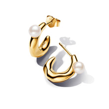 Load image into Gallery viewer, Treated Freshwater Cultured Pearl & Organically Shaped Hoop Earrings