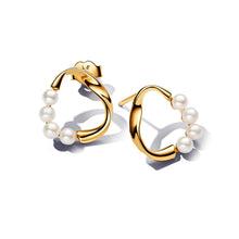 Load image into Gallery viewer, Organically Shaped Circle & Treated Freshwater Cultured Pearls Stud Earrings
