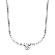 Load image into Gallery viewer, Pandora Moments Heart Clasp Snake Chain Necklace