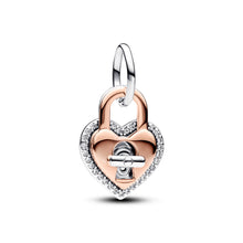 Load image into Gallery viewer, Two-tone Twistable Heart Padlock Double Dangle Charm