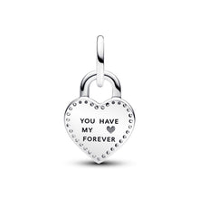 Load image into Gallery viewer, Two-tone Twistable Heart Padlock Double Dangle Charm