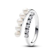 Load image into Gallery viewer, Treated Freshwater Cultured Pearls & Pavé Open Ring