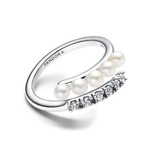Load image into Gallery viewer, Treated Freshwater Cultured Pearls & Pavé Open Ring