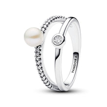 Load image into Gallery viewer, Treated Freshwater Cultured Pearl & Pavé Double Band Ring
