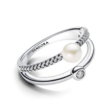 Load image into Gallery viewer, Treated Freshwater Cultured Pearl & Pavé Double Band Ring