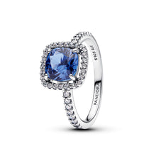Load image into Gallery viewer, Sparkling Square Blue Halo Statement Ring