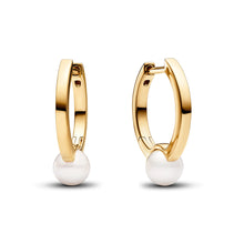 Load image into Gallery viewer, Treated Freshwater Cultured Pearl Hoop Earrings
