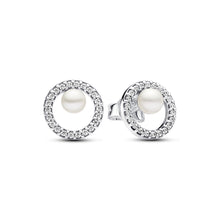 Load image into Gallery viewer, Treated Freshwater Cultured Pearl & Pavé Halo Stud Earrings