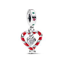 Load image into Gallery viewer, Double Candy Cane Heart Christmas Dangle Charm