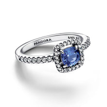 Load image into Gallery viewer, Sparkling Square Blue Halo Ring