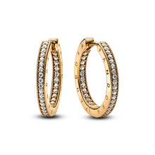 Load image into Gallery viewer, Pandora Signature Logo & Pavé Hoop Earrings