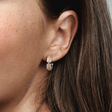 Load image into Gallery viewer, Pandora Signature Two tone Logo & Pavé Hoop Earrings