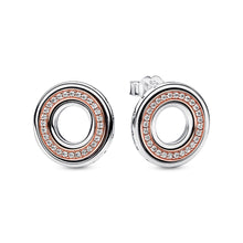 Load image into Gallery viewer, Pandora Signature Two tone Logo & Pavé Stud Earrings