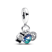 Load image into Gallery viewer, Camera, Heart & Compass Triple Dangle Charm