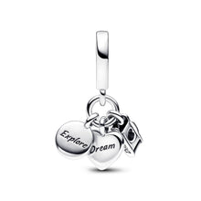 Load image into Gallery viewer, Camera, Heart & Compass Triple Dangle Charm