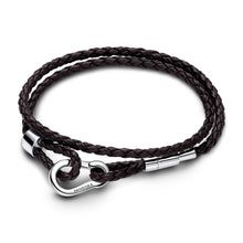 Load image into Gallery viewer, Pandora Moments Brown Braided Double Leather Bracelet