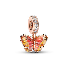Load image into Gallery viewer, Pink & Yellow Murano Glass Butterfly Dangle Charm