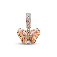 Load image into Gallery viewer, Pink & Yellow Murano Glass Butterfly Dangle Charm
