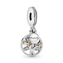 Load image into Gallery viewer, Family tree silver dangle with 14k and clear cubic zirconia