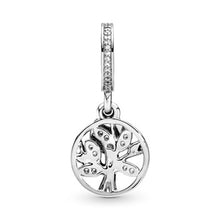 Load image into Gallery viewer, Family tree silver dangle with 14k and clear cubic zirconia
