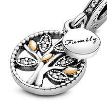 Load image into Gallery viewer, Family tree silver dangle with 14k and clear cubic zirconia