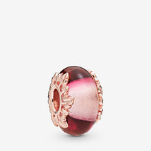 Load image into Gallery viewer, Pink Murano Glass & Leaves Charm