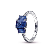 Load image into Gallery viewer, Blue Rectangular Three Stone Sparkling Ring