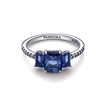 Load image into Gallery viewer, Blue Rectangular Three Stone Sparkling Ring