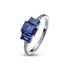 Load image into Gallery viewer, Blue Rectangular Three Stone Sparkling Ring