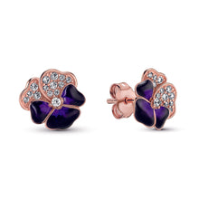 Load image into Gallery viewer, Deep Purple Pansy Flower Stud Earrings