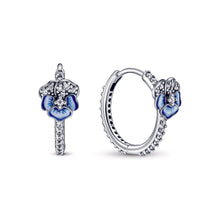 Load image into Gallery viewer, Blue Pansy Flower Hoop Earrings