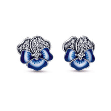 Load image into Gallery viewer, Blue Pansy Flower Stud Earrings
