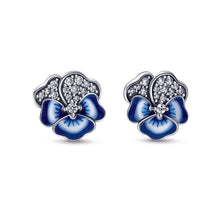 Load image into Gallery viewer, Blue Pansy Flower Stud Earrings