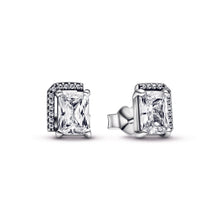 Load image into Gallery viewer, Rectangular Sparkling Halo Stud Earrings