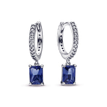 Load image into Gallery viewer, Blue Rectangular Sparkling Hoop Earrings