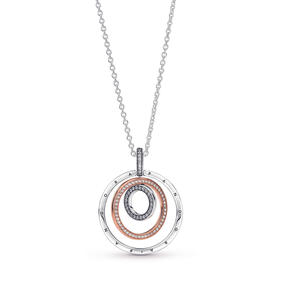 Cubic Zirconia Pandora Spinning Necklace Two-tone Circles Pendant