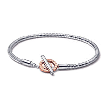 Load image into Gallery viewer, Pandora Moments Two-tone Logo T-Bar Snake Chain Bracelet