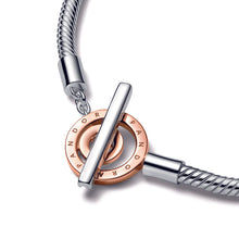 Load image into Gallery viewer, Pandora Moments Two-tone Logo T-Bar Snake Chain Bracelet