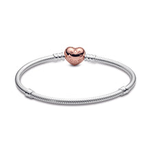 Load image into Gallery viewer, Pandora Moments Pavé Heart Clasp Snake Chain Bracelet