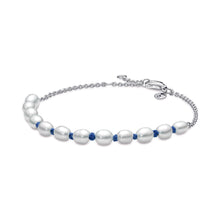 Load image into Gallery viewer, Freshwater Cultured Pearl Blue Cord Chain Bracelet