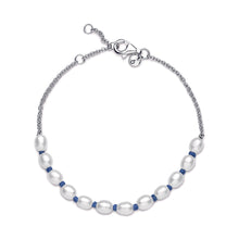 Load image into Gallery viewer, Freshwater Cultured Pearl Blue Cord Chain Bracelet