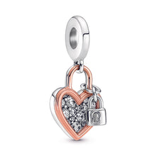 Load image into Gallery viewer, Heart Padlock Double Dangle Charm
