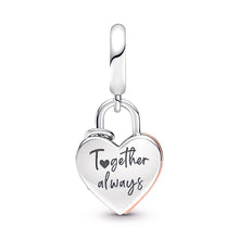 Load image into Gallery viewer, Heart Padlock Double Dangle Charm