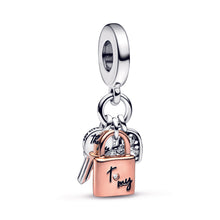 Load image into Gallery viewer, Two-tone Key, Padlock & Heart Triple Dangle Charm