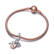 Load image into Gallery viewer, Two-tone Key, Padlock & Heart Triple Dangle Charm