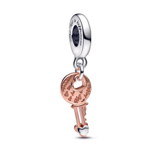 Load image into Gallery viewer, Two-tone key & Sliding Heart Dangle Charm