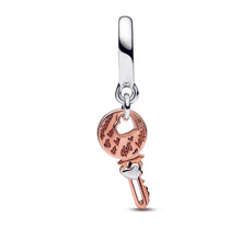 Load image into Gallery viewer, Two-tone key & Sliding Heart Dangle Charm
