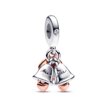 Load image into Gallery viewer, Two-tone Wedding Bells Double Dangle Charm