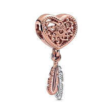 Load image into Gallery viewer, Openwork Heart & Two Feathers Dreamcatcher Charm