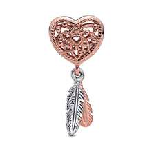 Load image into Gallery viewer, Openwork Heart & Two Feathers Dreamcatcher Charm